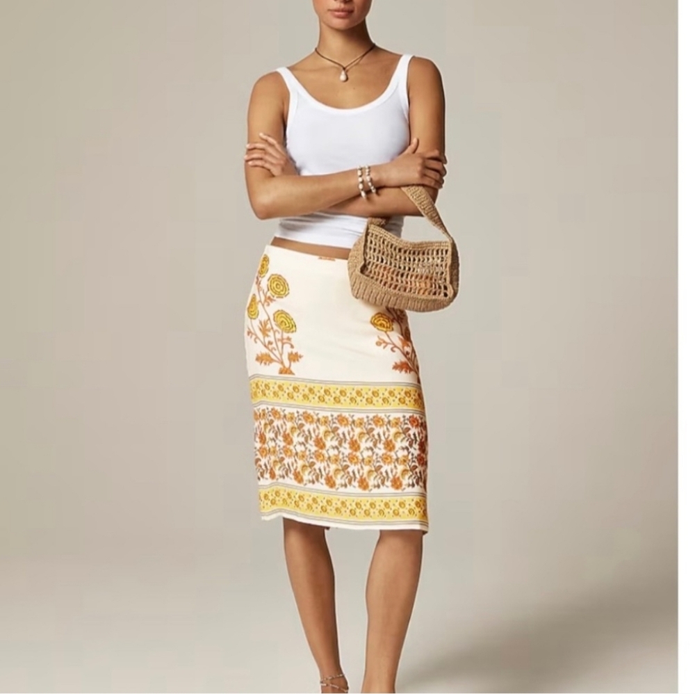 J. Crew Knee -length Skirt in Sunset Rose block print Pristine